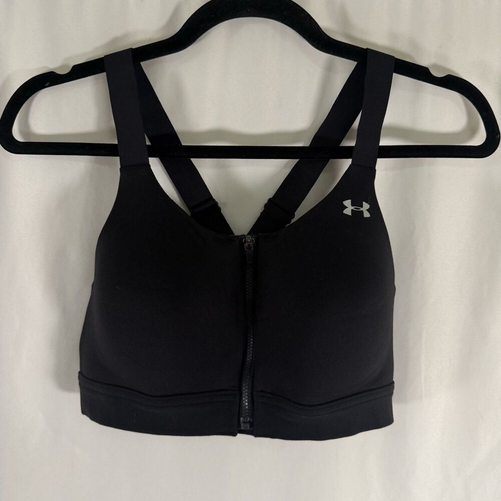 Under Armour Fitted Sports Bra Women's 34C Black Front Zip Padded Adjustable